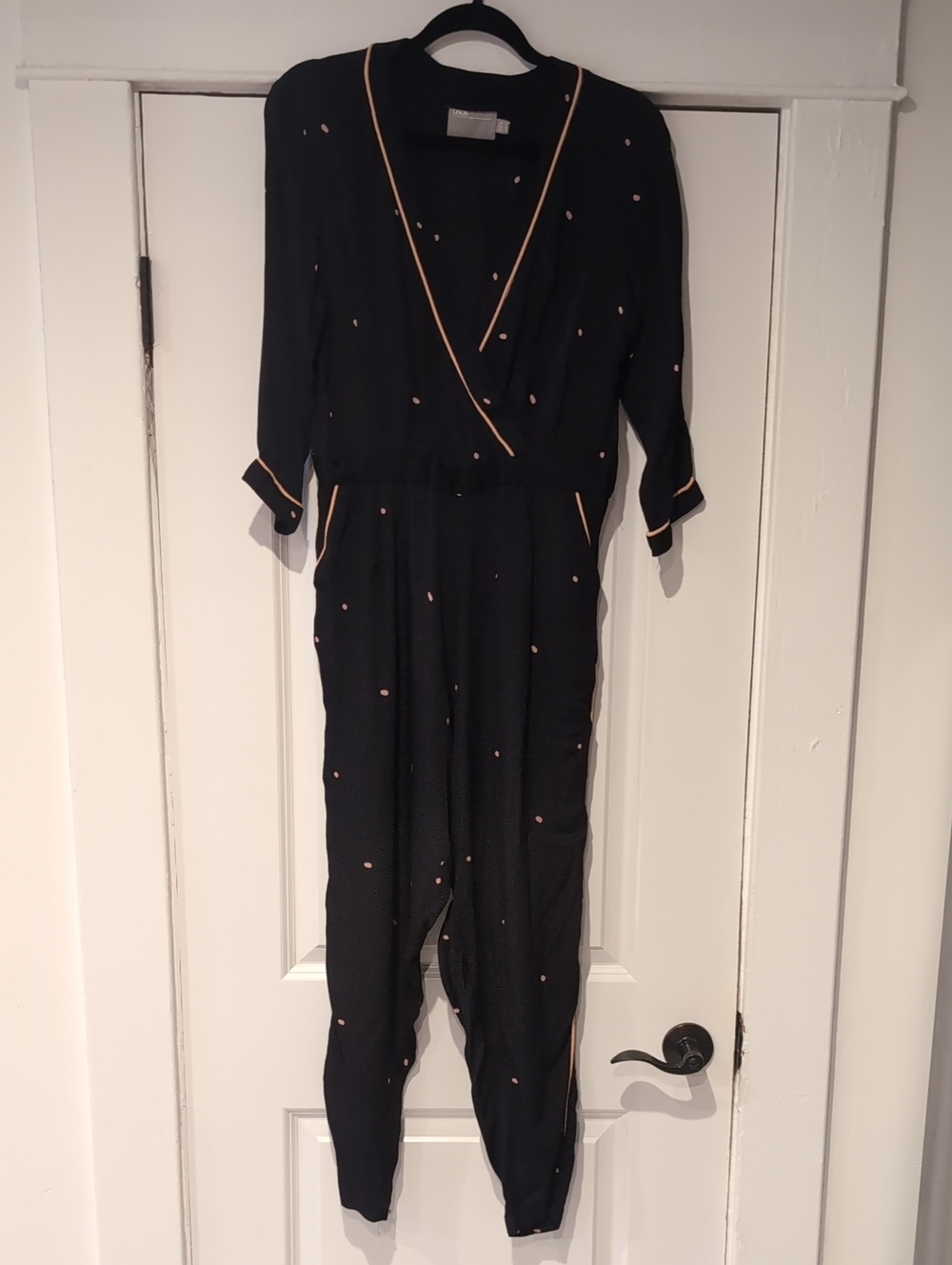 ASOS Black Jumpsuit with Pink Trim and Dot Detail